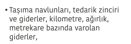 Ta  ma navlunlar   tedarik zinciri ve giderler  kilometre  a  rl k  metrekare baz nda varolan giderler  