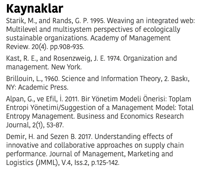 Kaynaklar Starik  M   and Rands  G  P  1995  Weaving an integrated web  Multilevel and multisystem perspectives of ec   