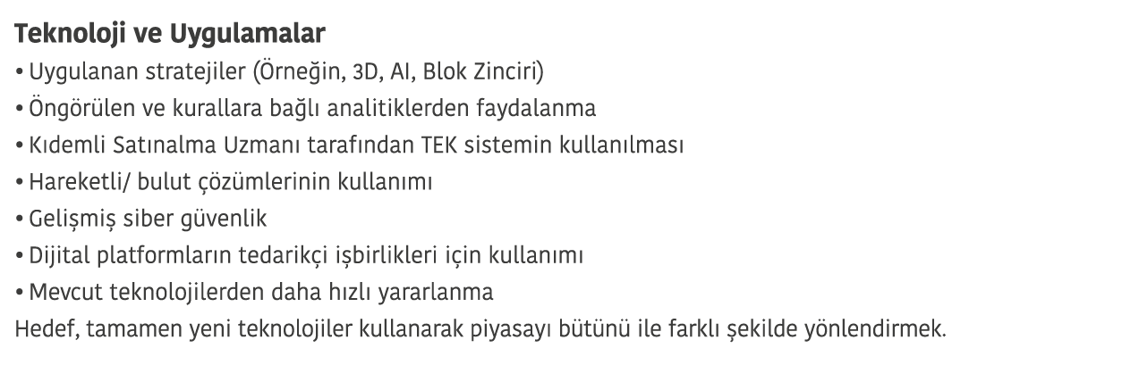 Teknoloji ve Uygulamalar Uygulanan stratejiler   rne in  3D  AI  Blok Zinciri   ng r len ve kurallara ba l  analitikl   