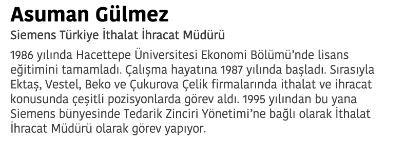 Asuman G lmez Siemens T rkiye  thalat  hracat M d r  1986 y l nda Hacettepe  niversitesi Ekonomi B l m  nde lisans e    