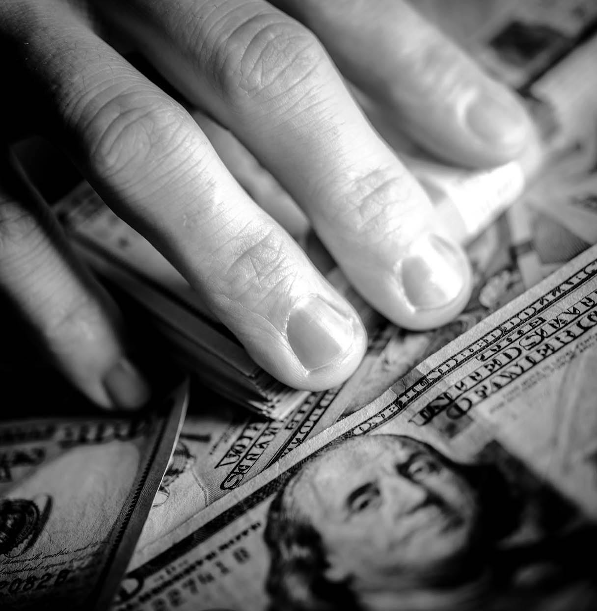 Hands on the Money  Corruption Concept  Caucasian Male Hands Grabbing American One Hundred Dollar Banknotes 