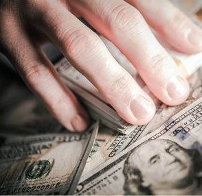 Hands on the Money  Corruption Concept  Caucasian Male Hands Grabbing American One Hundred Dollar Banknotes 