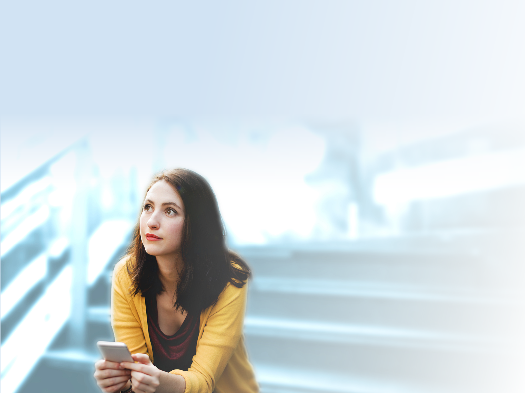 Woman Mobile Phone Connection Waiting City Technology Concept