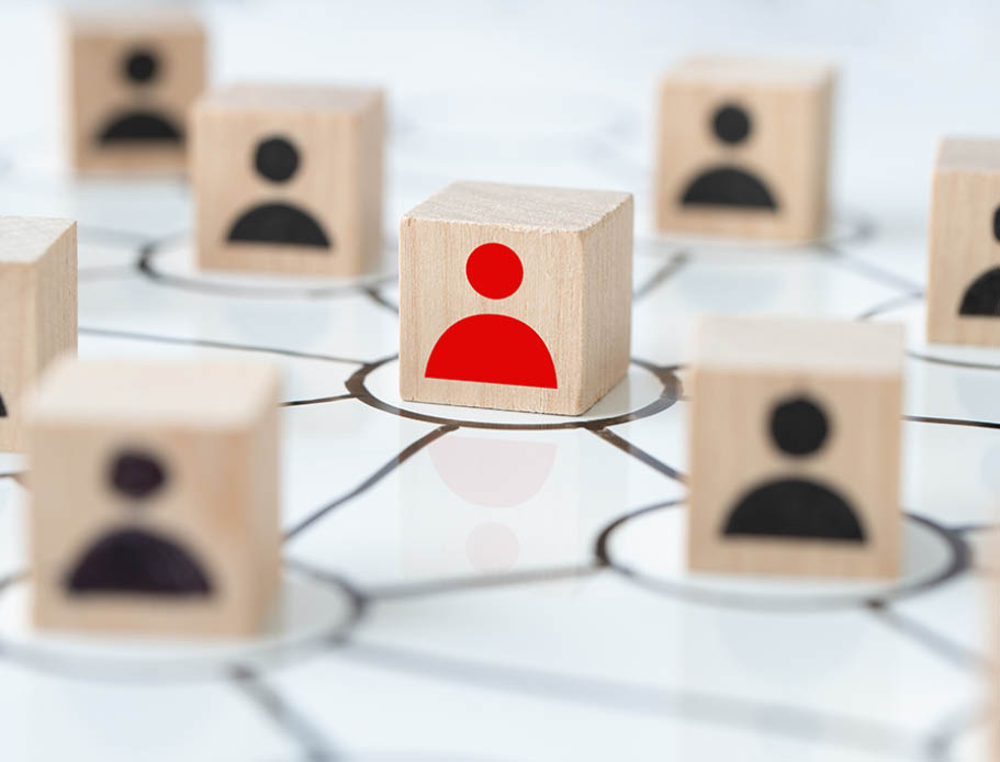 Connecting icon people square wooden block for social media people network concept