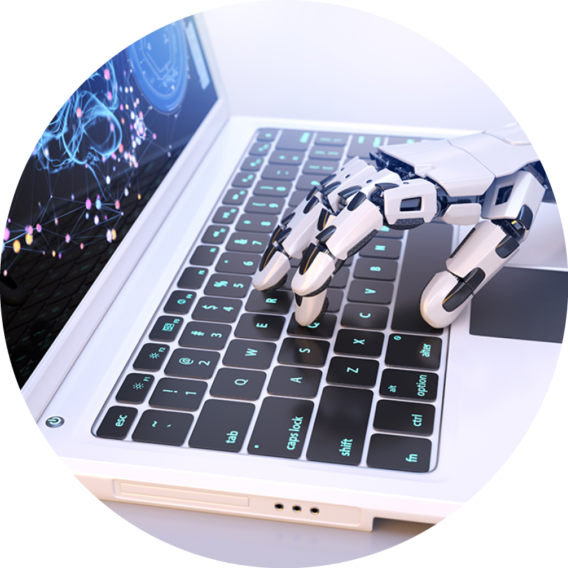 Robot's hand typing on keyboard  3D illustration