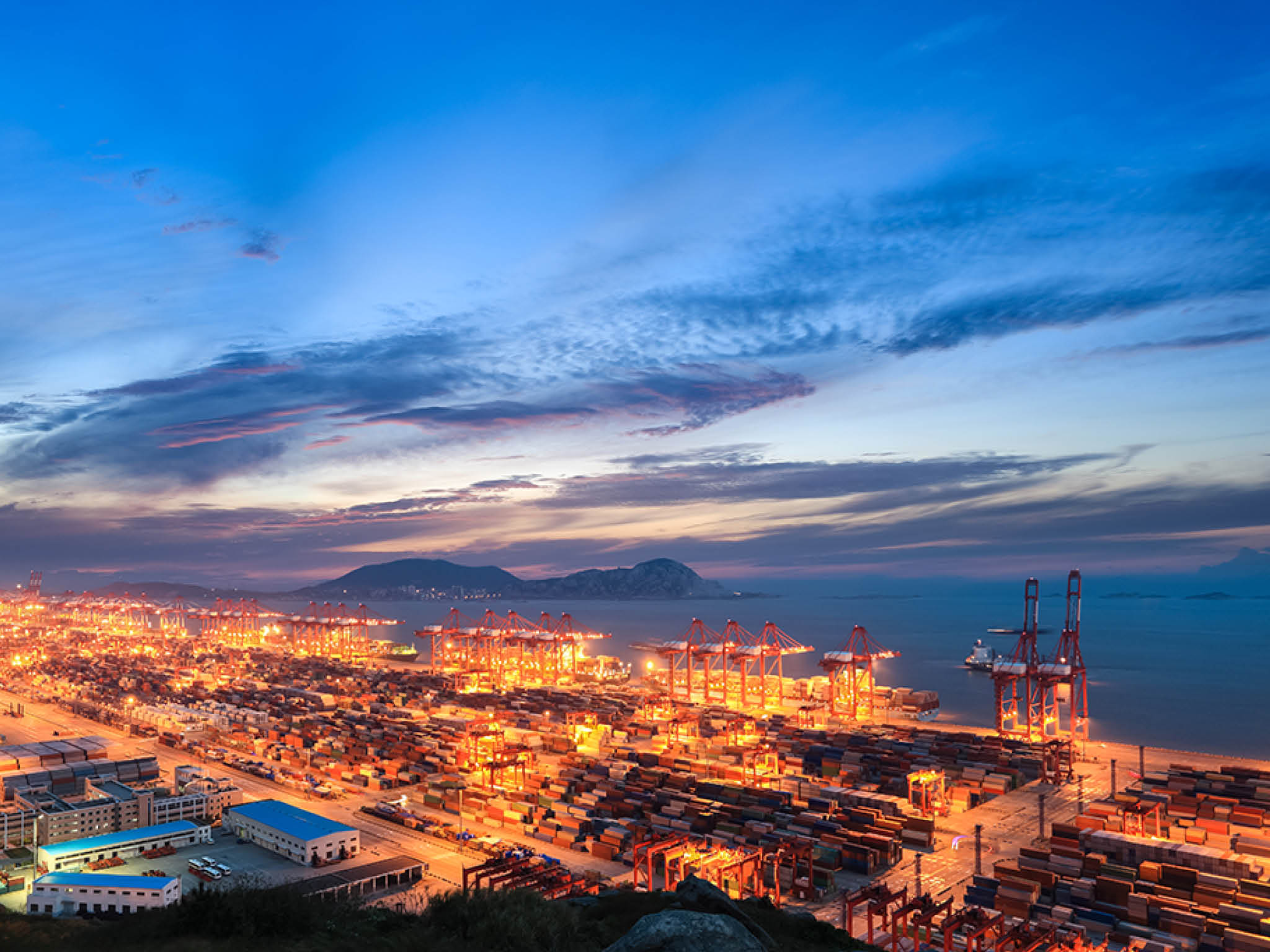modern seaport with sunset clouds in shanghai container terminal  