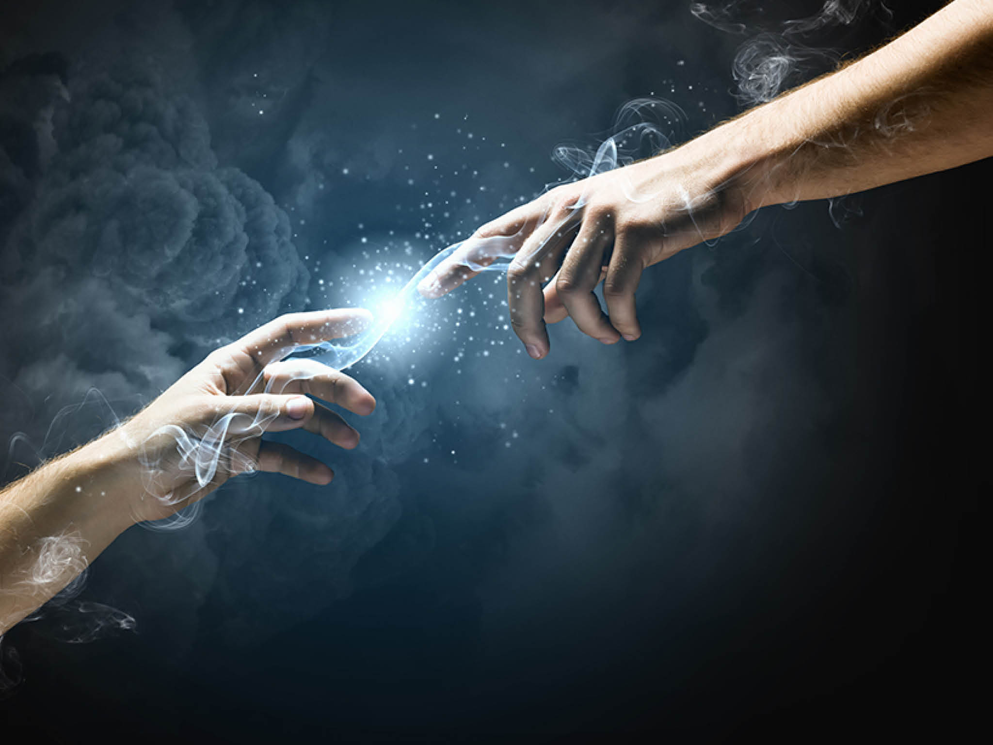 Michelangelo God's touch  Close up of human hands touching with fingers