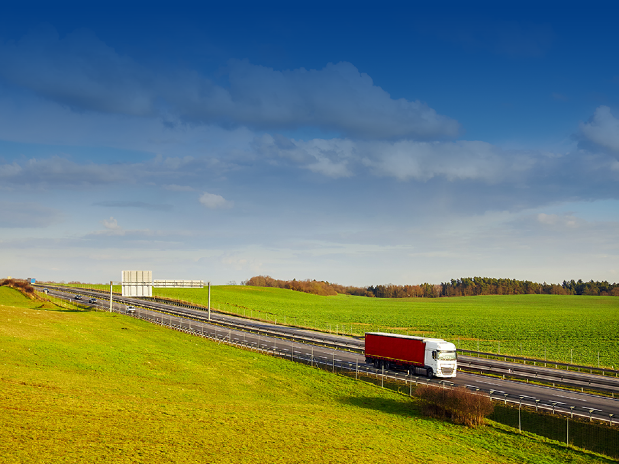 Rural landscape with a highway in the spring.