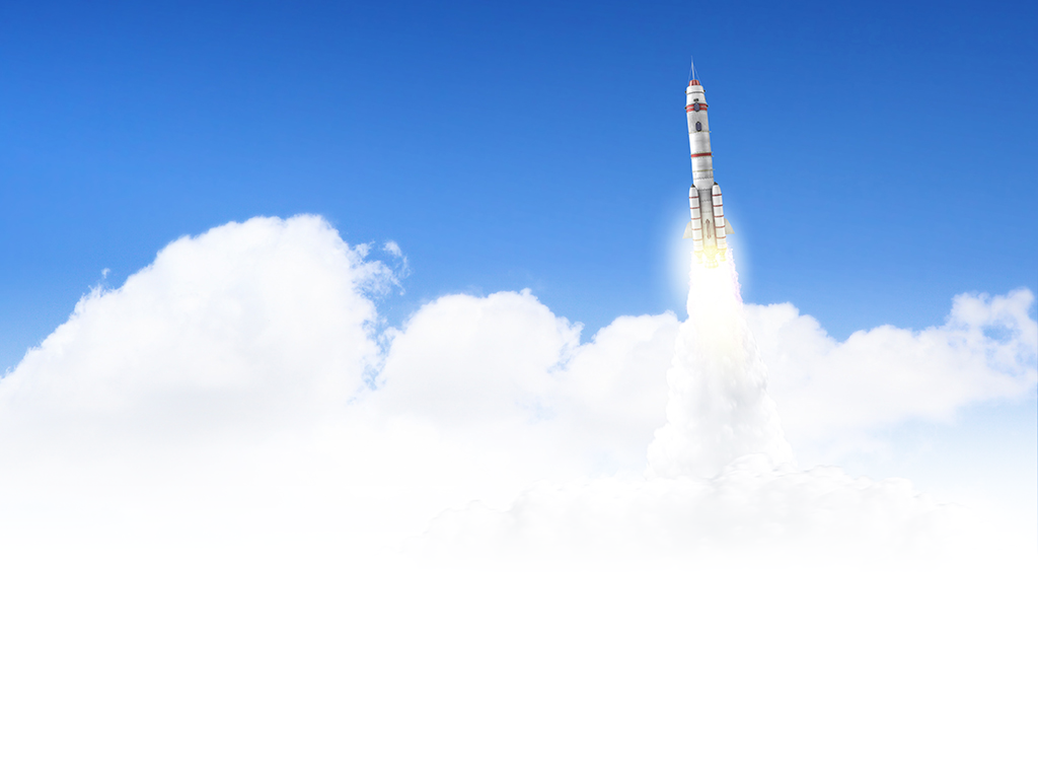 Military missile flying high in blue sky